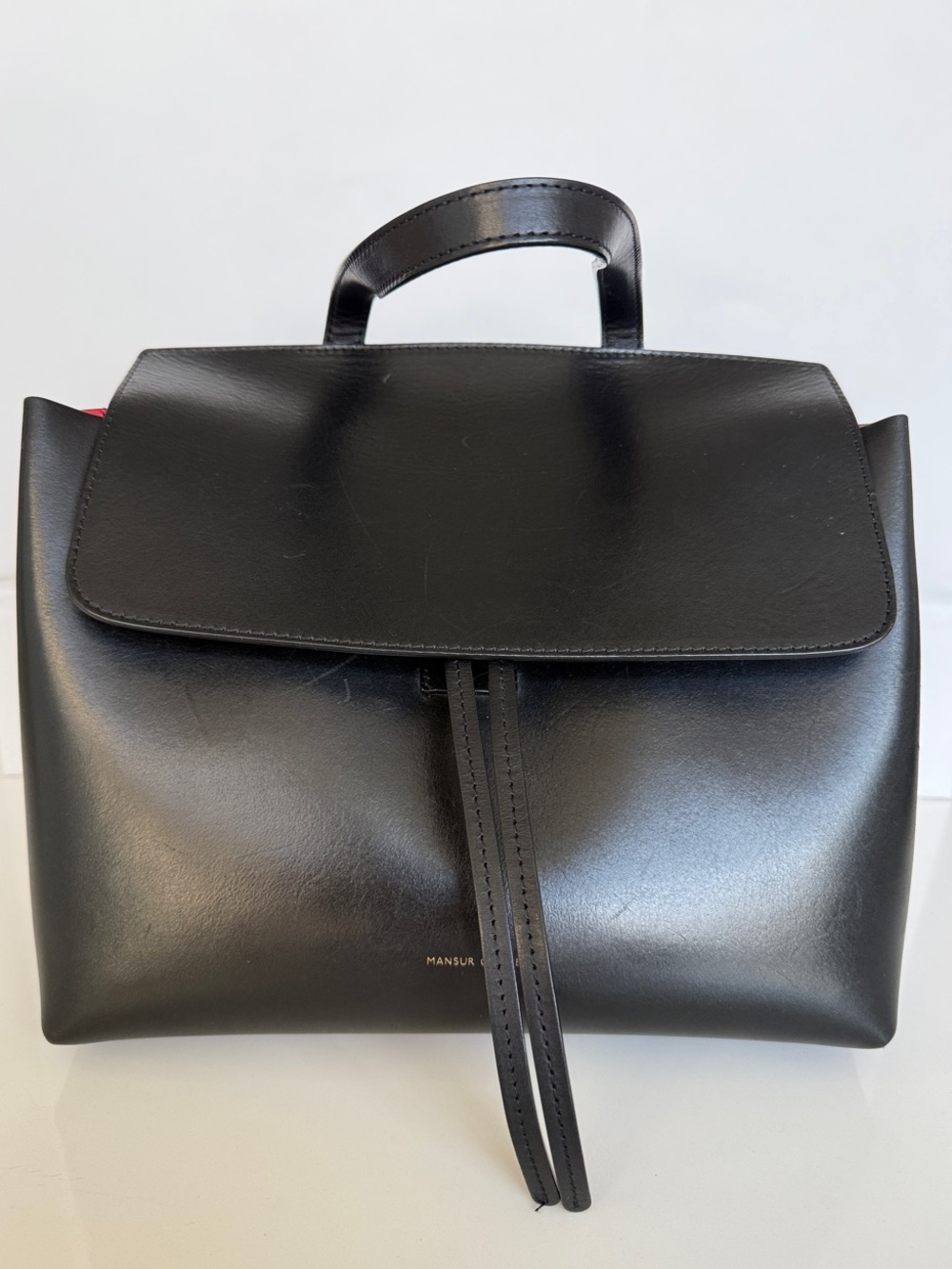 Mansur Gavriel Black Leather Top-Handle Satchel with Tie Detail